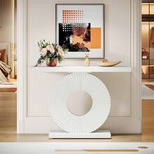 LITTLE TREE Modern Console And Coffee Table – 99 Cm High, Geometric Solid Wood Base, Slim Accent Piece For Living Room And Hallway (White) - 白色 - 查看 8