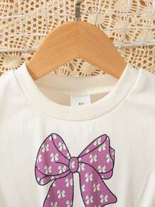 Girls' Casual Bow Print Sleeveless Knee-Length Dress, Fashionable For Everyday Wear, Summer - Purple - View 3