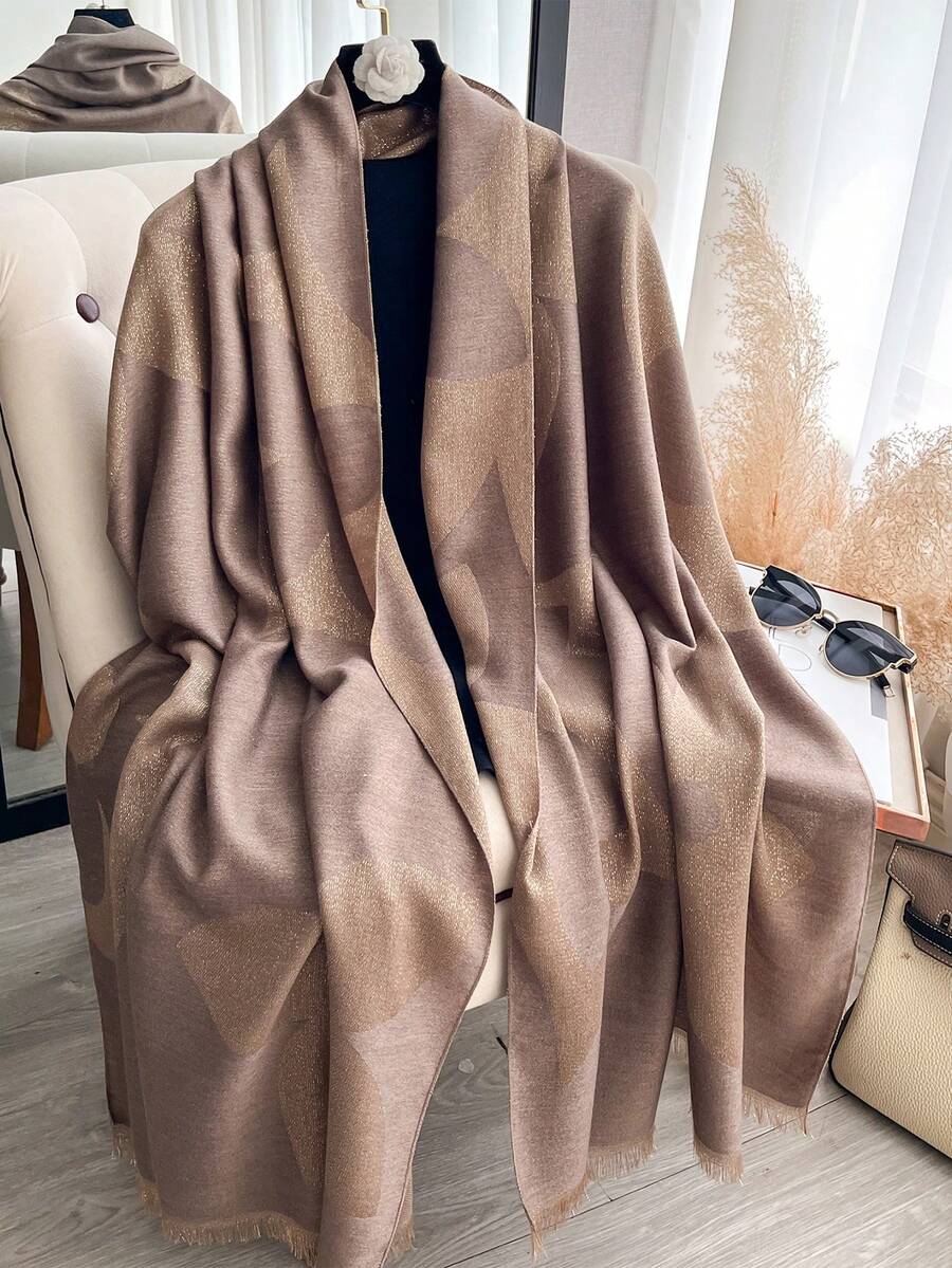 1 chiếc khăn choàng cổ họa tiết cỏ ba lá thanh lịch, chất liệu jacquard, chỉ vàng, đa năng dùng trong phòng điều hòa, thích hợp mặc ngoài vào mùa xuân/thu, phụ kiện thời trang phù hợp cho mặc hàng ngày. - Nhiều màu - Xem 1