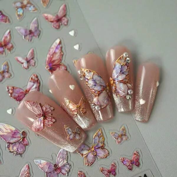 1pc Shiny 5D Butterfly Nail Sticker - Pink Charming Insect Wings | Self-Adhesive Dreamy Garden Nail Stickers, Create Elegant Nails | Shiny Rhinestone Nail Stickers - DIY Nail Decor, Suitable For Dates/Holidays | Sweet & Cute Nail Stickers, Suitable For Holiday Nails/Nail Art Enthusiasts | Multifunctional DIY Nail Accessories, Suitable For Students/Young Ladies