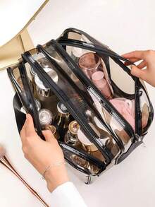 1个透明PVC化妆包，化妆刷化妆品收纳包，防水干湿分离旅行洗漱包，便携手提包，适用于海滩、学校、浴室、度假、情人节、圣诞节等场合，是送给母亲、家人、朋友的理想礼物。 - 彩色 - 查看 3