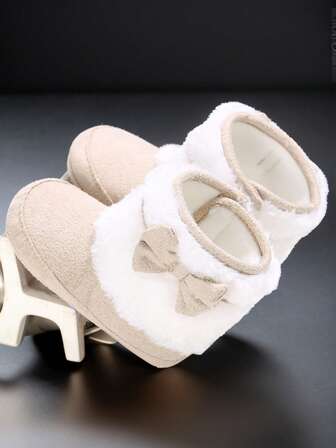 Söta snöstövlar med blommig rosett för spädbarn, mjuka och bekväma skor för barn, lämpliga för höst/vinter