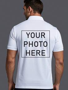 Customized Men's Casual Shirt - Photo/Logo/Text Can Be Printed On The Left Chest And Cuffs, Breathable Summer Short Sleeved, Pure Black, Hand Washed Only Suitable For Family Activities, Father's Day, Valentine's Day Gifts, Personalized Gift Shirt, Durable - White - View 2