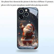 Funda de Teléfono de Vidrio con Escena de Nieve y Santa Claus para iPhone 17air/16E/15/14/13/12/11 Plus, Pro, Promax, X/XS/XR/XSMAX, para Samsung Galaxy A03/A03S/A05S/A06/A07/A11/A12/A13/A14/A15/A16/A17/A22/A22/A23/A26/A31/A32/A34/A35/A36/A52/A53/A73, S21/S22/S23/S24/S25 Plus, Ultra, Funda de Vidrio Reflectante, Buena Agarre, Protección de Borde Suave, Adecuada para Hombres y Mujeres - Negro - Ver 7
