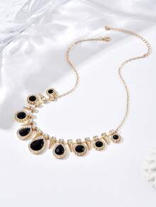 1 pieza Collar de cobre con gota de cristal/remache de estilo chic europeo y americano, adecuado para banquetes, bodas y uso diario - Multicolor - Ver 2