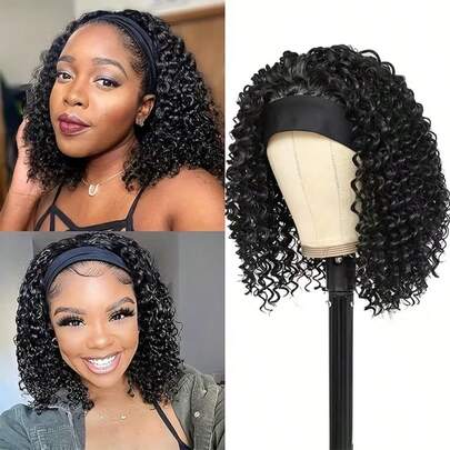 Belle Show Headband Wig 10Inch Curly Wigs Deep Wave Headband Wigs For Women Synthetic Hair Glueless Kinky Curly Headband Wig