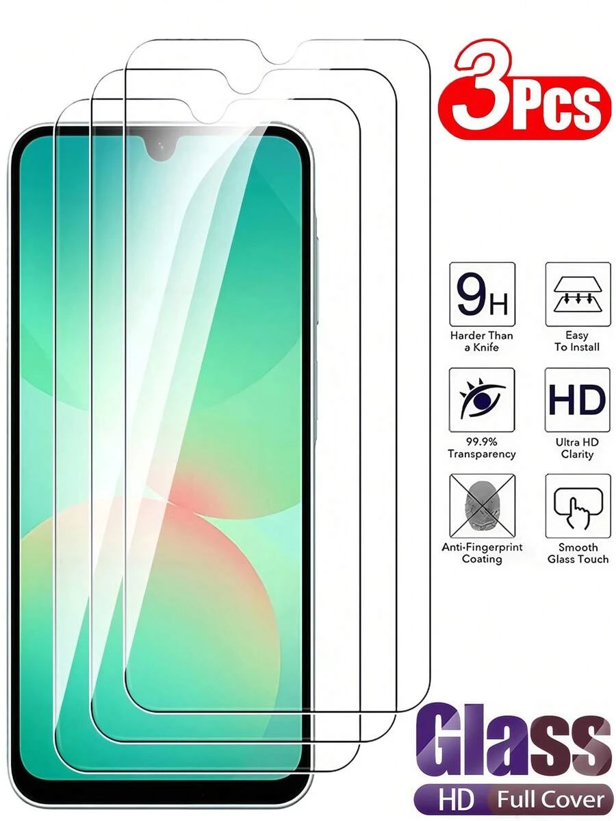 Tempered Glass Screen Protector 3pcs 9H High-Definition Smooth Oil Groove Tempered Glass Screen Protector Anti-Explosion Anti-Scratch Compatible With Samsung Galaxy S25 S24 Ultra A56 A36 Poco M6 X6 Note 13 14 Pro 14C 15C Spring Gift