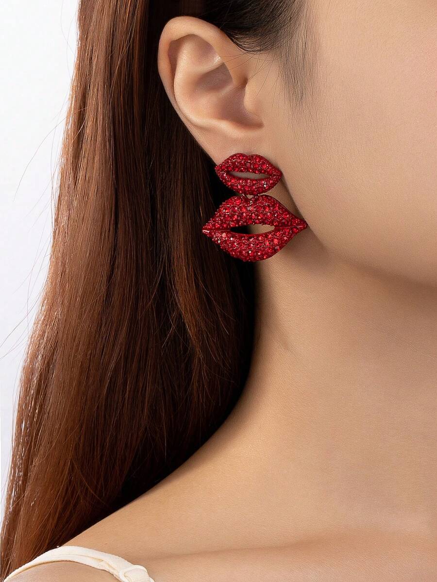 1 par de pendientes de botón con forma de labios de aleación para el Día de San Valentín, pendientes personalizados para uso diario, pendientes populares - Pendientes de labios para San Valentín - Ver 1