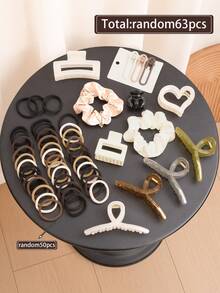 63pcs Women's All-Match Minimalist Hair Accessories Set, Including Cross Square Hair Clips, Straight Hair Clips, Scrunchies, Versatile For Daily, Casual, Party, Commute, Vacation, Washing Face/Hair, Makeup, Suitable For All Hairstyles And Seasons, Great Gift For Women, Holiday Season, Claw Clips - Multicolor - View 9