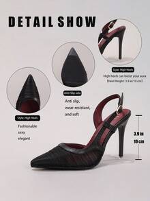 女士蕾丝拼接黑色高跟鞋，性感尖头晚宴派对鞋，镂空透气时尚细高跟鞋，红底高跟鞋 - 黑色 - 查看 3