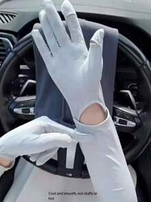 1 双女士摩托车骑行驾驶露指手套，冰丝防紫外线袖套，透气且支持触屏操作 - 均碼 - 查看 6