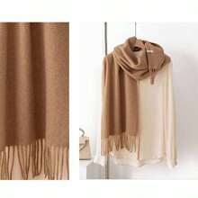 1 chiếc khăn choàng nữ màu trơn phối nhiều màu, chất liệu giả cashmere, có tua rua, mềm mại, kiểu dáng đa năng, phù hợp cho mùa thu/đông. - DK152 100% len - Xem 7