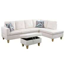 Space-Saving 66.5" L-Shaped Sectional Sofa Set With Ottoman | Plush White Flannel Fabric Living Room Couch | 2 Purchase Options: Complete 3-Piece Set With 2 Throw Pillows Or Ottoman Only | Modern Compact Design, Easy Assembly, Cozy Apartment Furniture - 白色 - 查看 4