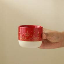 Xícara de café estilo Oriente Médio, em cerâmica espessa, com acabamento fosco e brilhante, design vintage com estrelas e lua, perfeita para latte art e aromas caseiros. - Multicolorido - Ver 5