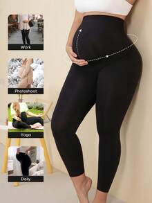 Maternity Solid Color High Elasticity Leggings With Abdominal Support - Black - View 1