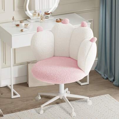 Jooli H Cat Paw Desk Chair, Height Adjustable Cute Swivel Vanity Chair With Upholstered For Kids Home Office Bedroom, Pink