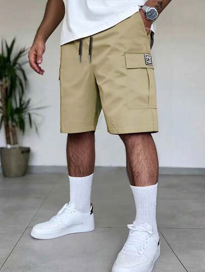 Men's Quick-Dry Athletic Shorts: Solid Color Base With Stylish Accents, Practical Backpack-Style Pockets, Suitable For Beach Vacations, Sports & Fitness, And Daily Leisure