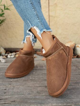 Botas de nieve forradas térmicas de unicolor y versátiles de moda para otoño/invierno, botas casuales cómodas y silenciosas para adolescentes, para uso interior y exterior