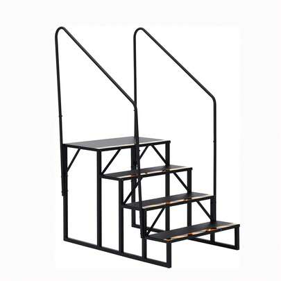 Treppe für Wohnmobile mit Handlauf, tragbare Außentreppe für Wohnwagen, Camper, | Rutschfeste Trittfläche & robuste Aluminiumkonstruktion mit rutschfesten Bändern