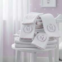 Set Of 10 Personalized Embroidered Diapers With Baby's Initial (5 Shoulder + 5 Burp Cloths), 100% Cotton, Boy/Girl, Hypoallergenic, Soft - Màu nâu  Mocha - Xem 3