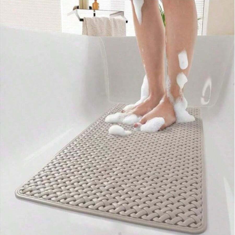 1 قطعة حصيرة حمام/دش، حصيرة دش مانعة للانزلاق مع ثقوب تصريف وأكواب شفط، سجادة ناعمة قابلة للغسل، حصيرة حمام منزلية، اكسسوارات حمام، ديكور حمام، سجادة مطبخ، سجادة غرفة الغسيل - كاكي - مشاهدة 1