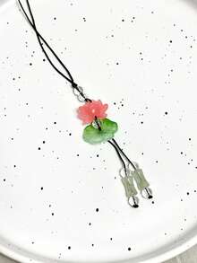 1pc Good Luck Lotus Flower Design Bamboo Pendant Phone Charm, Handmade Woven Lotus Flower Phone Strap, Suitable For Women Daily Use