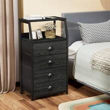 Space-Saving Storage Combo: Fabric Cabinet With 4 Drawers & Built-In Nightstand - Ideal For Flats & Small Spaces - 黑色 - 查看 3
