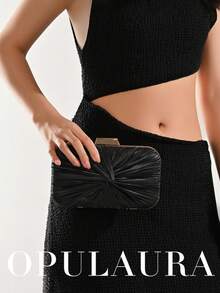 OpulAura 1件装复古优雅缎面手拿包，褶皱扭结设计，时尚晚礼服包，魅力精致的正式派对手提包，奢华盒式小包，适合派对/婚礼/正式场合晚宴，配有链条肩带，可肩背或斜挎 - 黑色 - 查看 8