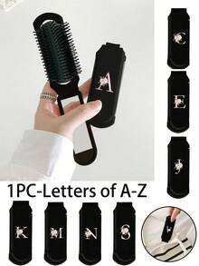 Peine plegable negro y espejo de maquillaje con patrón de flores doradas y rosas - Portátil, de escritorio, plegable 180°, herramienta de belleza moderna para viajes, con patrones de alfabeto, rosas rosas y blancas, peine plegable con espejo de maquillaje, fácil de llevar, perfecto para viajes y salidas, peine de cojín de aire de doble uso, peine de masaje del cuero cabelludo, adecuado para la escuela, el trabajo, los viajes, las vacaciones, para regalar a niñas, familiares, amigos, colegas, madres, regalos del Día de la Madre, Navidad, Acción de Gracias