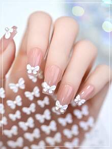 3D Bow Pearl Embossed Nail Art Stickers, Black & White Bow Nail Decals With Adhesive