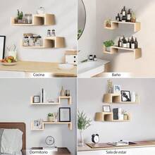 Garage Integrated Storage Racks2 Piezas Repisas FlotantesEstantes Flotantes de Pared Que Se Pueden Ensamblar Libremente Repisas Flotantes de Pared Adecuado para Dormitorio Sala de Estar Estudio Cocina baño etc. - Nogal - Ver 6