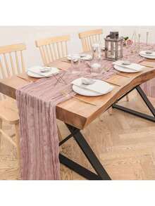 1pc 118 Inch Bohemian Style Burlap Table Runner For Wedding, Baby Shower, Birthday Party, Dining Decoration - Gray Pink - View 10