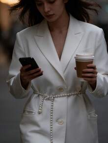 1 pieza Elegante cadena de cintura con hebilla de mariposa y perlas para el verano - Blanco - Ver 1
