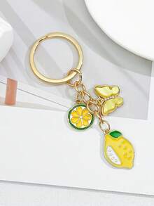 1pc Creative Lemon & Butterfly Flower Alloy Keychain, Bag Charm, Practical Small Gift For Friend's Birthday, Holiday Souvenir - Yellow - View 7