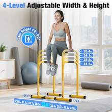Sportsroyals Adjustable Dip Bar Station Heavy Duty Parallette And Parallel Bars 400LBS Stable Dip Stands For Home Gym Calisthenics And Upper Body Workout Equipment - Yellow - View 5