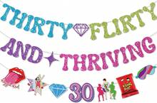 Thirty Flirty And Thriving Drations With Banner Garland 30 Flirty And Thriving Birthday Drations Thirty Birthday Drations For Talk Thirty To Me Party - 杏色 - 查看 1