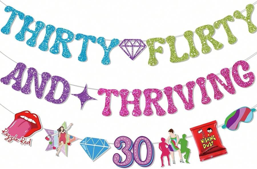 Thirty Flirty And Thriving Drations With Banner Garland 30 Flirty And Thriving Birthday Drations Thirty Birthday Drations For Talk Thirty To Me Party - 杏色 - 查看 1