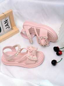 幼儿时尚休闲珍珠装饰公主凉鞋，时尚优雅，柔软舒适，适合春夏穿着 - 粉色 - 查看 6