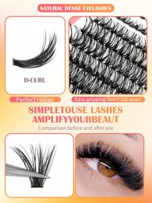 640pcs DIY Eyelash Extension Kit (30D+40D+50D+60D) - Includes False Eyelashes, Glue, Makeup Remover, Tweezers, Suitable For Professionals And Beginners, Convenient For Home Use, Eyelash Extension Starter Set: Includes Full Set Of False Lashes And Glue - 彩色 - 查看 6