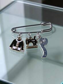 1pc Creative Cartoon Sewing Machine Ruler Brooch, Fashion Women Lapel Pin, Gift - Antique Silver - View 5