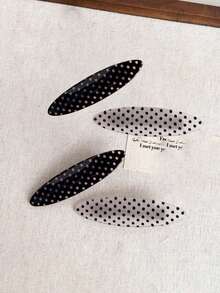 4 Stücke/Set Schwarz & Weiß Polka Punkt Acryl Haarclips, Stern & Blumen Pony Haarspangen, Mädchen Haaraccessoires, Klemmclips, Haarspangen, Haarklammern - Verschiedenfarbig - Übersicht 7