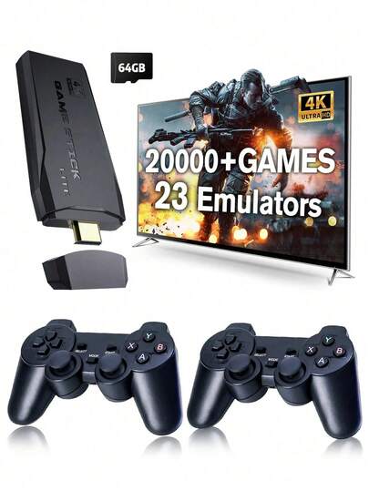 2025 Upgrade Retro Gaming Console, Consola de Juegos Retro Inalámbrica Stick con 18 Emuladores Incorporados, 20000+ Juegos, Videojuegos Plug and Play para Tv, Salida 4K con 2 Mandos Inalámbricos 2.4G (64GB)