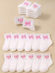 20/10/5/1 Pair Baby Bowknot Print Short Socks, 3D Tulip And Heart Design, Soft Comfortable Breathable Toddler Ribbed Socks, Fashionable Elastic Baby Girl Socks, White Mid-Calf Socks, Suitable For All Seasons, Perfect For Daily Wear And Gifting. 0-36 Months Newborn Toddler Socks, - Multicolor - View 4