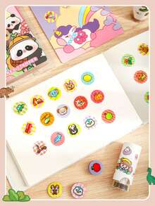 1 Box 200pcs Student Stamp Machine, Cartoon Stamp Stickers, Magical Round Stamp, Magical Stamp Reward Stickers, Cartoon Sticker Reward, DIY Planner Gift Box Cartoon Stamp Pen, Reward Incentive Learning Gift