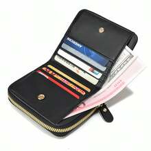 女士拉链小菱形钱包刺绣皮革手拿包女士短款迷你钱包卡包女士钱包小钱包可爱钱包女士钱包女士零钱包 - 黑色 - 查看 9