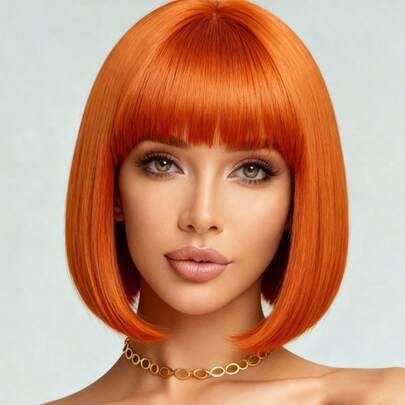 12-Inch Short Wig With Bangs, Burgundy Synthetic Hair, Suitable For Parties, Halloween, Cosplay And Holiday Gatherings, Special Occasions