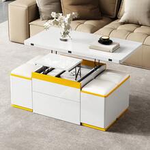 Modern White Lacquered Coffee Table, Elegant Side Table, Multifunctional, Height-Adjustable Coffee Table, Folding Dining/Living Room Furniture, 100 X 50 X 43 Cm (L X W X H) - White + MDF + Particleboard - View 3