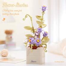 1件DIY创意模块化积木永生花篮，包含百合、玫瑰、向日葵、紫罗兰、郁金香、康乃馨、菊花、扶桑花等花卉盆栽装饰，生日/万圣节/圣诞节礼物 - 彩色 - 查看 9