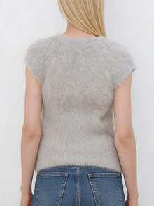 Women Alpaca Wool Sweater Solid Color Cape Sleeve Round Neck Fitted Tops Fall Winter Classic Warm Knit Pullover - Grey - View 7
