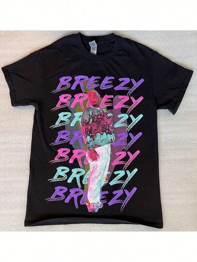 Camiseta negra de la gira Breezy 2022 de  - Camiseta de algodón unisex casual para hombres con estampado gráfico 'BREEZY' audaz, ajuste cómodo de alta calidad para fans, diseño temático de música, mercancía de fans, camiseta cómoda